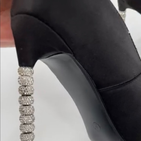 JACOBIES Woman's Pump Heels “DORSA “-  Black Satin  With Christals on heels. - Picture 15 of 15